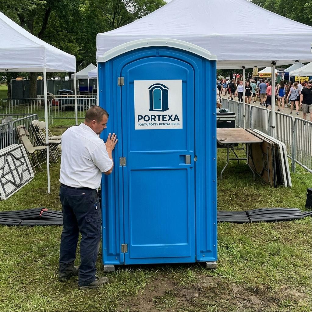 Porta potty setup at Dallas event